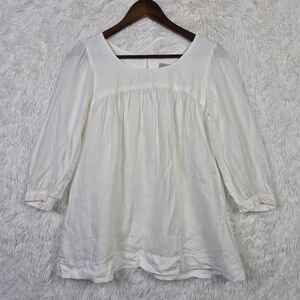 Jigsaw Womens Sz 10 3/4 Sleeve White Irish Linen Top Pleated Cottagecore Peasant